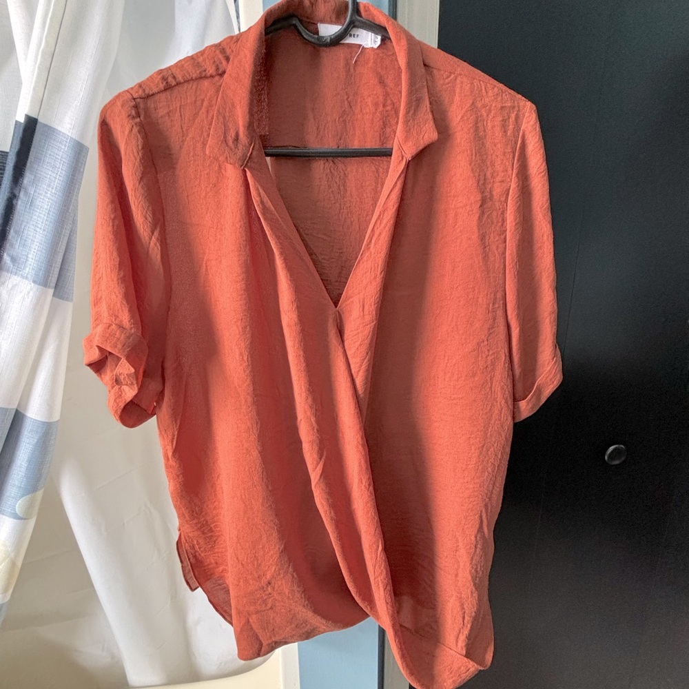 Mod Ref Short Sleeve V Neck Blouse - Burnt Orange - Size Large